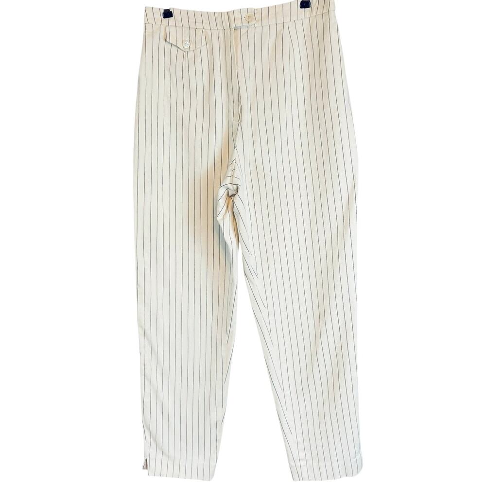 Burberry Navy White Pinstripe High Rise Pants Trousers Luxury Slacks Size 12 - Picture 2 of 7